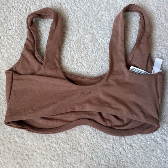 NWT VS Pink Wired Unlined Scoop Bra Small DD Brown T-shirt Material - Picture 3 of 5